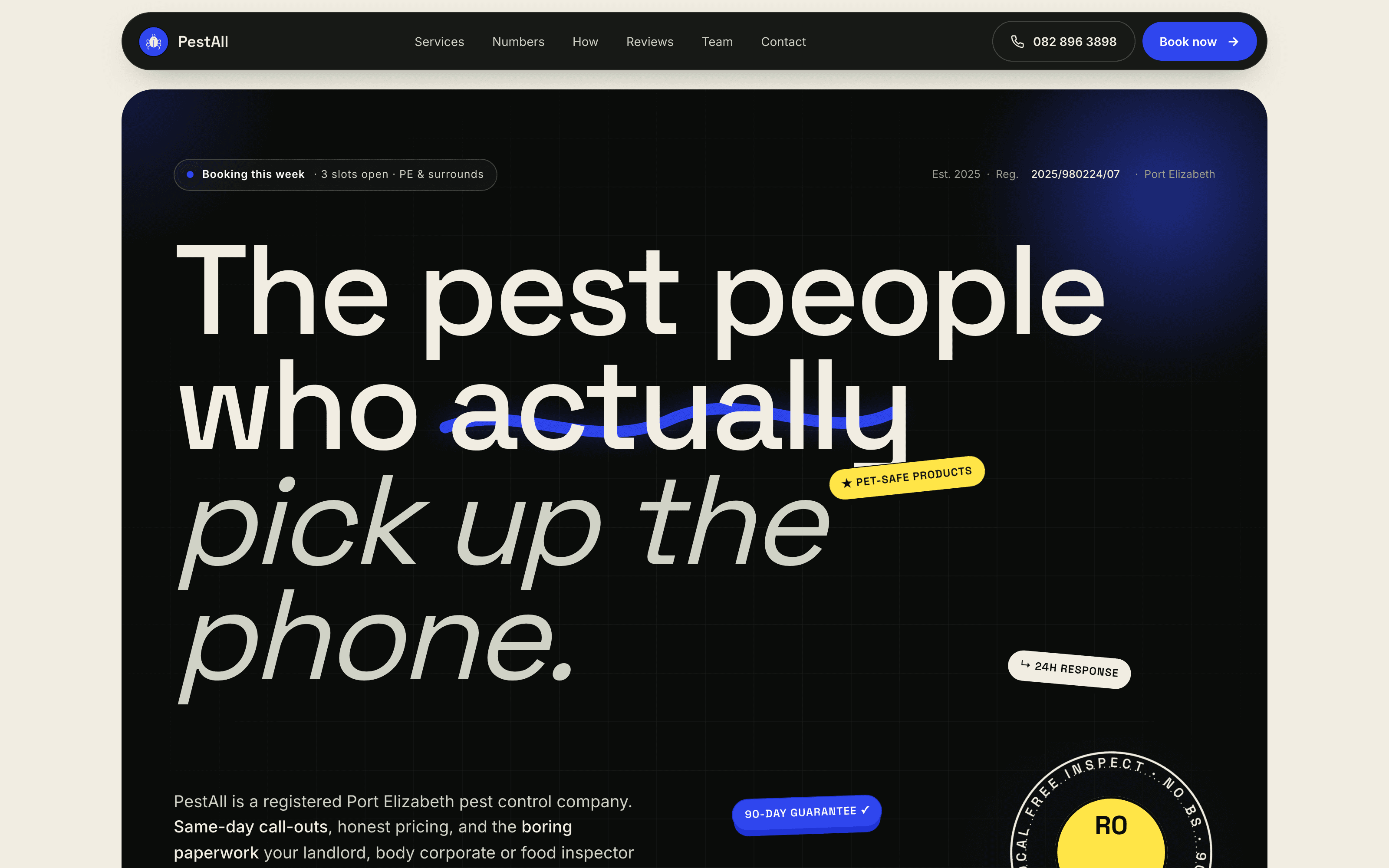 Pestall mockup — clinical trust direction